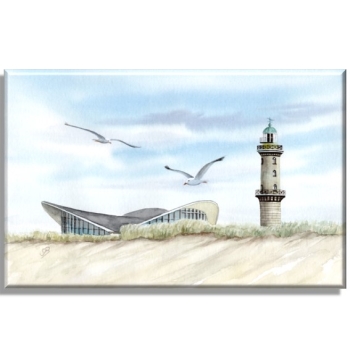 Stretcher frame canvas 40 x 30 cm Watercolor Maritime Art Print Baltic Sea lighthouse Warnemünde Rostock Ocean Dunes teapot Seagulls WA11